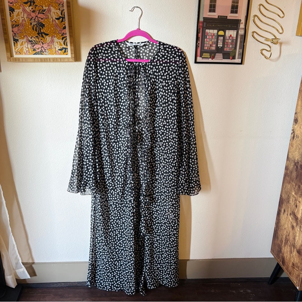 Zara Polka Dot Long Sleeve Kimono Duster - Picture 8 of 13
